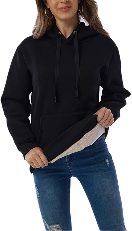 Women Casual Loose Thick Fleece Lined Hoodie With Pockets