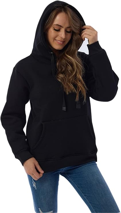 Women Casual Loose Thick Fleece Lined Hoodie With Pockets