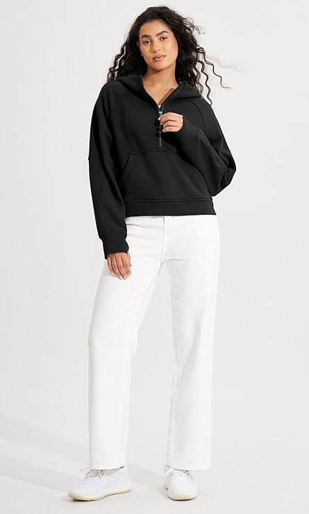 Half Zip Kangaroo Pocket Raglan Sleeve Sweatshirt