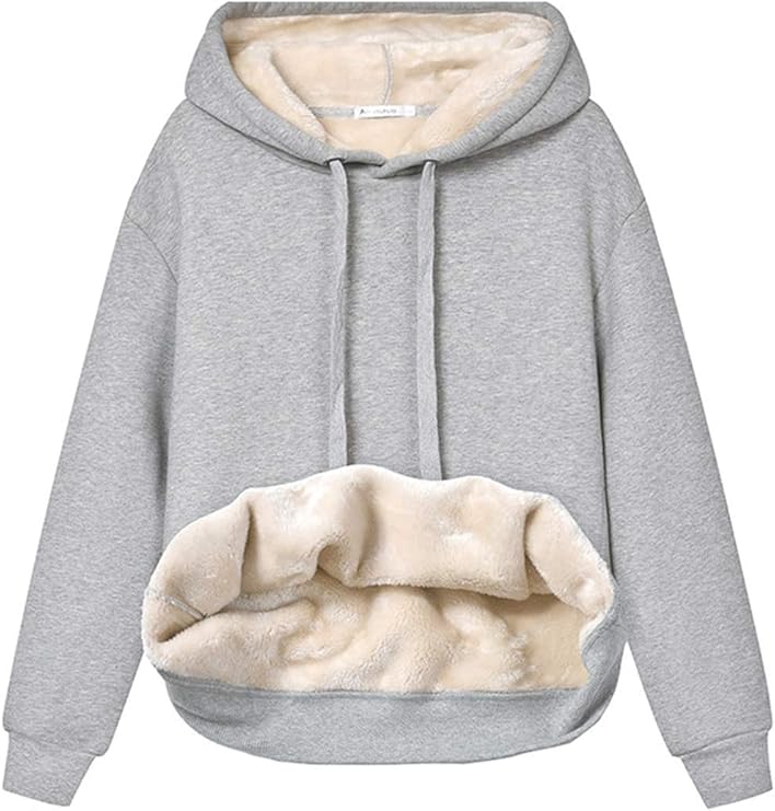 Women Casual Loose Thick Fleece Lined Hoodie With Pockets