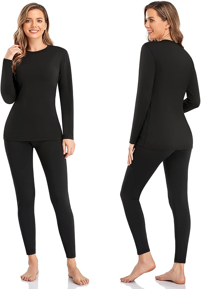 Long Sleeves Round Neck T-Shirt & Fleece Liner Pant Thermal Underwear Suit