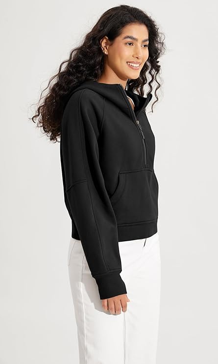 Half Zip Kangaroo Pocket Raglan Sleeve Sweatshirt