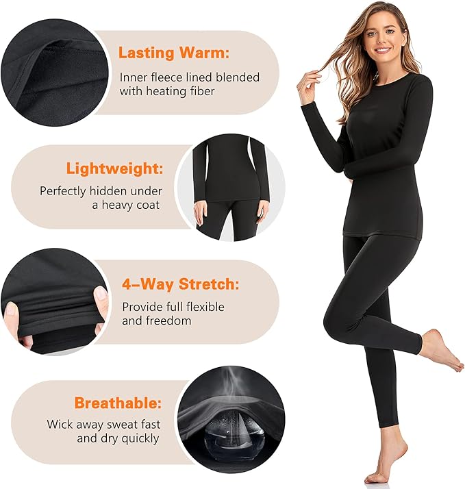 Long Sleeves Round Neck T-Shirt & Fleece Liner Pant Thermal Underwear Suit