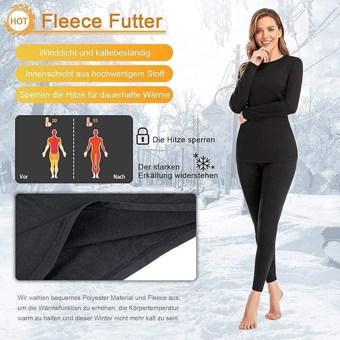 Long Sleeves Round Neck T-Shirt & Fleece Liner Pant Thermal Underwear Suit
