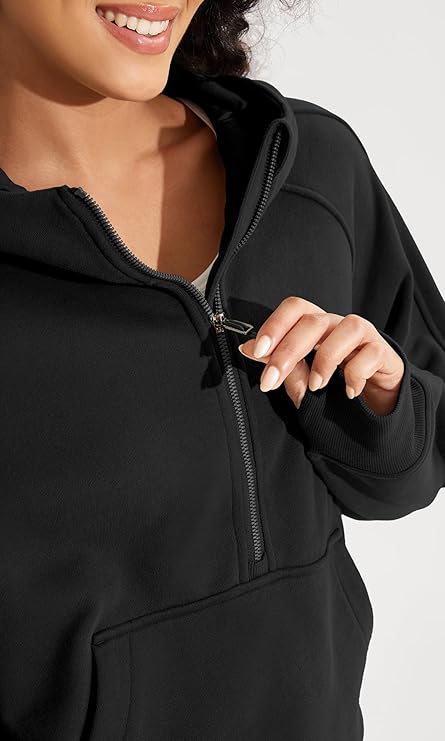 Half Zip Kangaroo Pocket Raglan Sleeve Sweatshirt