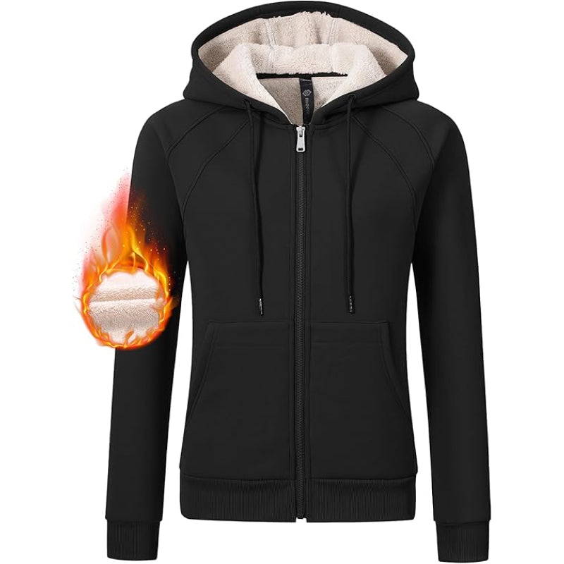 Women's Casual Loose Fit Black Knitted Hooded Fleece Sweatshirt
