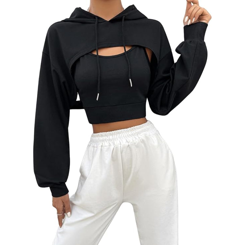 Drop Shoulder Drawstring Super Crop Hoodie
