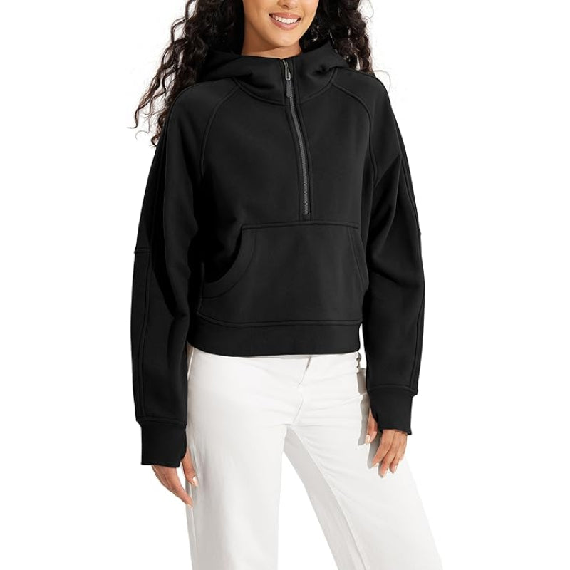 Half Zip Kangaroo Pocket Raglan Sleeve Sweatshirt