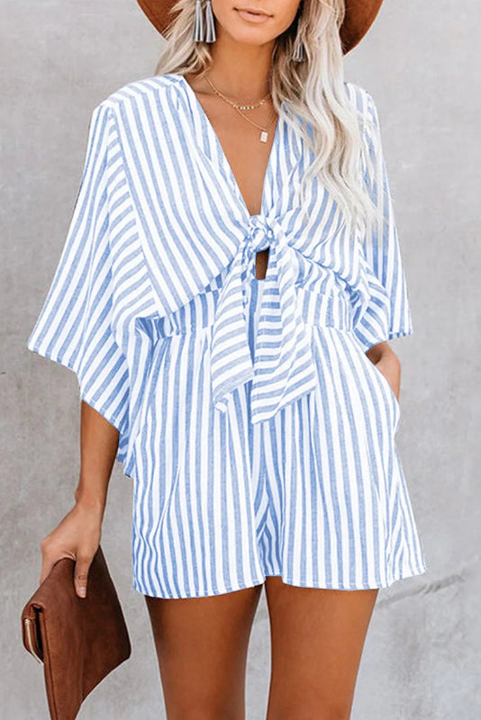 Women's Sexy Deep V-neck  Loose Stripe Romper