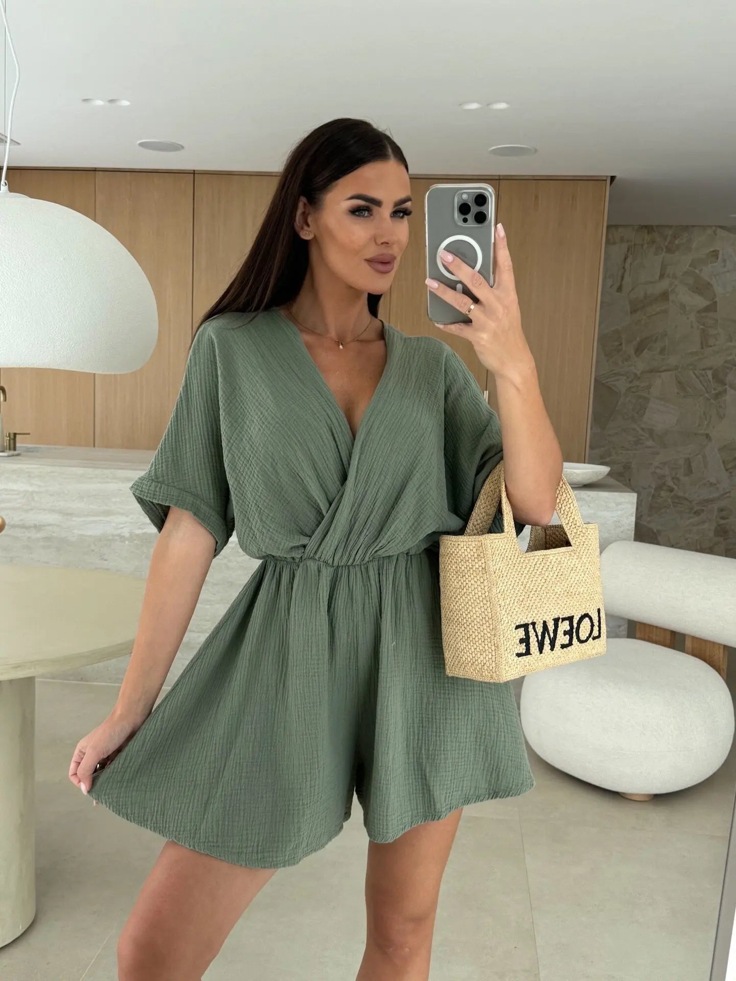 Summer Women's Short Sleeved V-neck jumpsuit