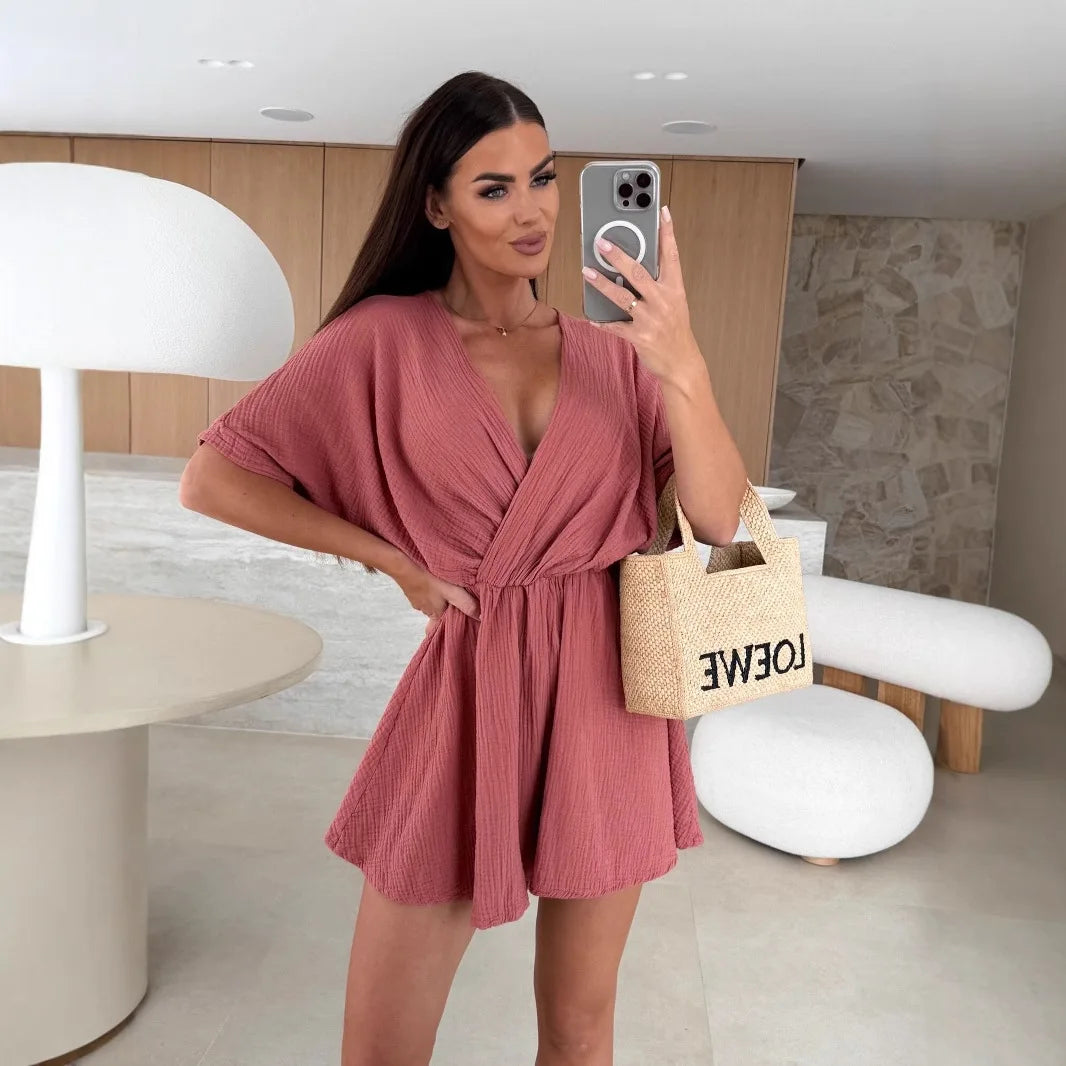 Summer Women's Short Sleeved V-neck jumpsuit