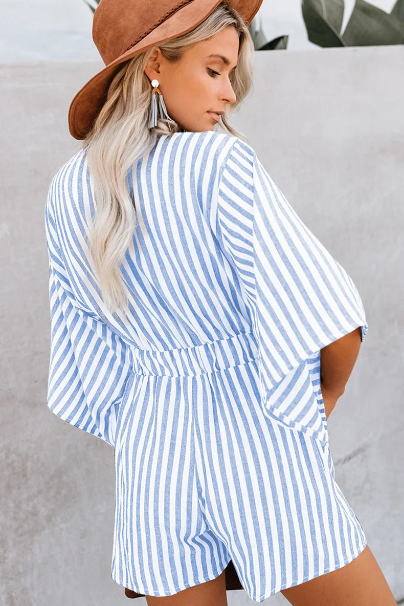 Women's Sexy Deep V-neck  Loose Stripe Romper