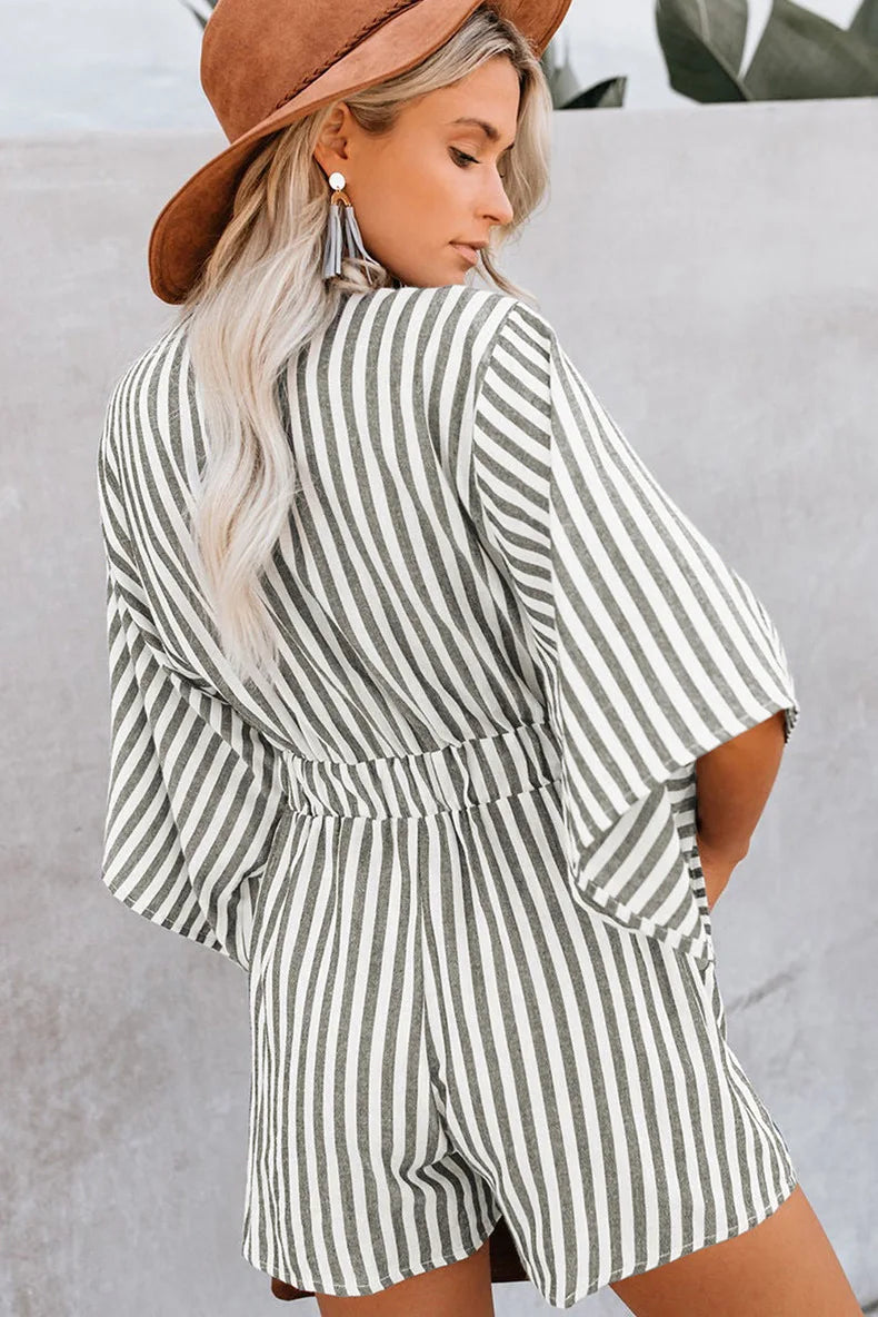 Women's Sexy Deep V-neck  Loose Stripe Romper