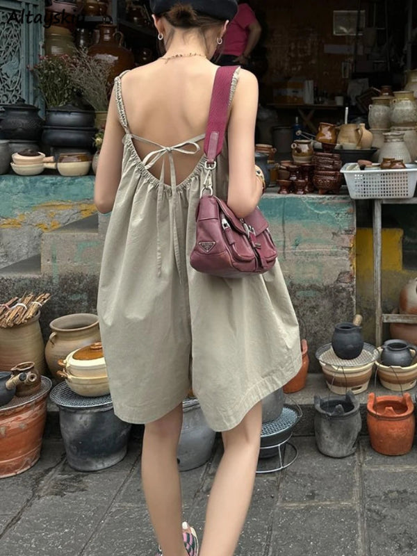Women Backless Baggy Romper
