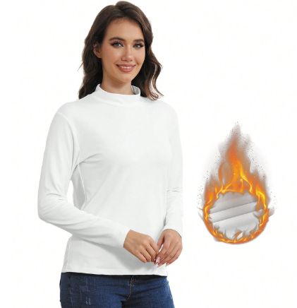 Women's Warm Long Sleeve High Neck Elastic Fitted Base Layer Top