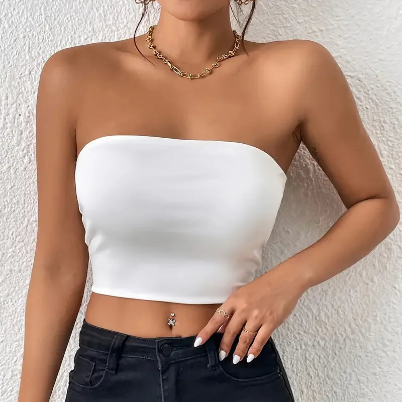 Women's Sexy Solid Stretchy Bodycon Crop Tube Top
