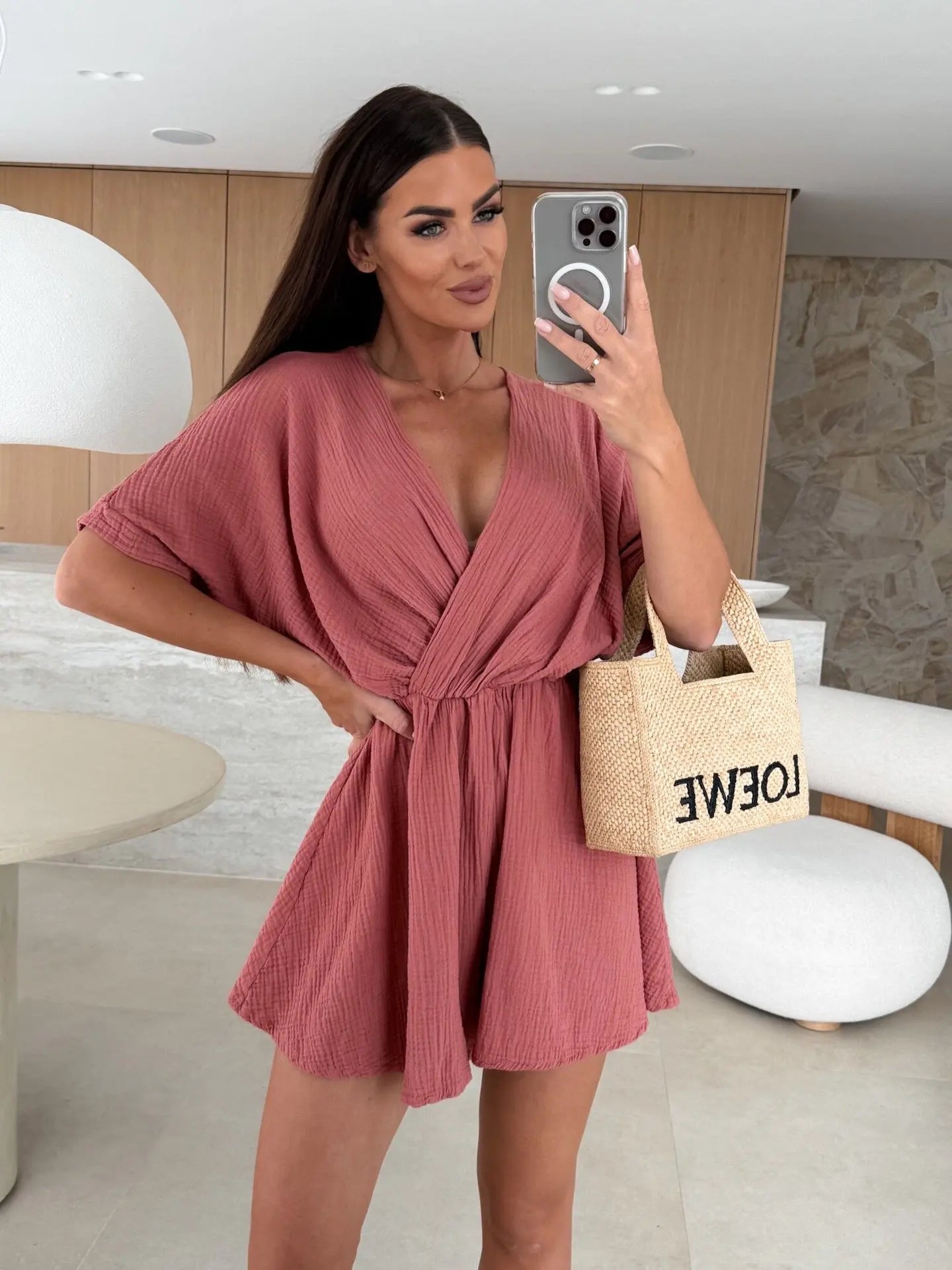 Summer Women's Short Sleeved V-neck jumpsuit