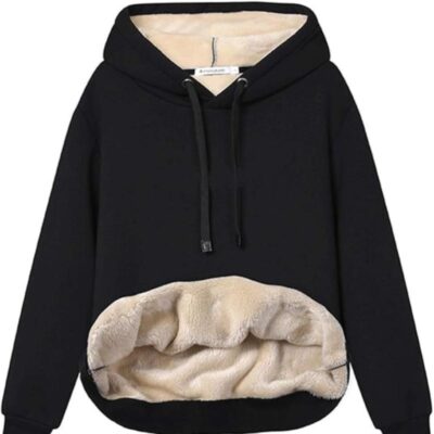 Women Casual Loose Thick Fleece Lined Hoodie With Pockets